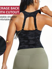 Zip Front Longline Padded Sports Bra for Women