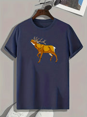 Deer Print Men's Graphic T-shirt Casual Comfy Tees For Summer