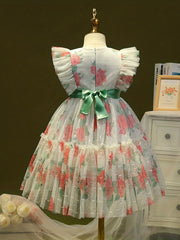 Girls Summer Flutter Sleeve Dress Baby Floral Princess Skirt