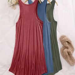 3 Pack Plus Size Lounge Dress Set Women's Plus Solid Round Neck Plain Tank
