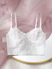 Floral Lace Mesh Corset Bra Push Up Bow Tie Lingerie