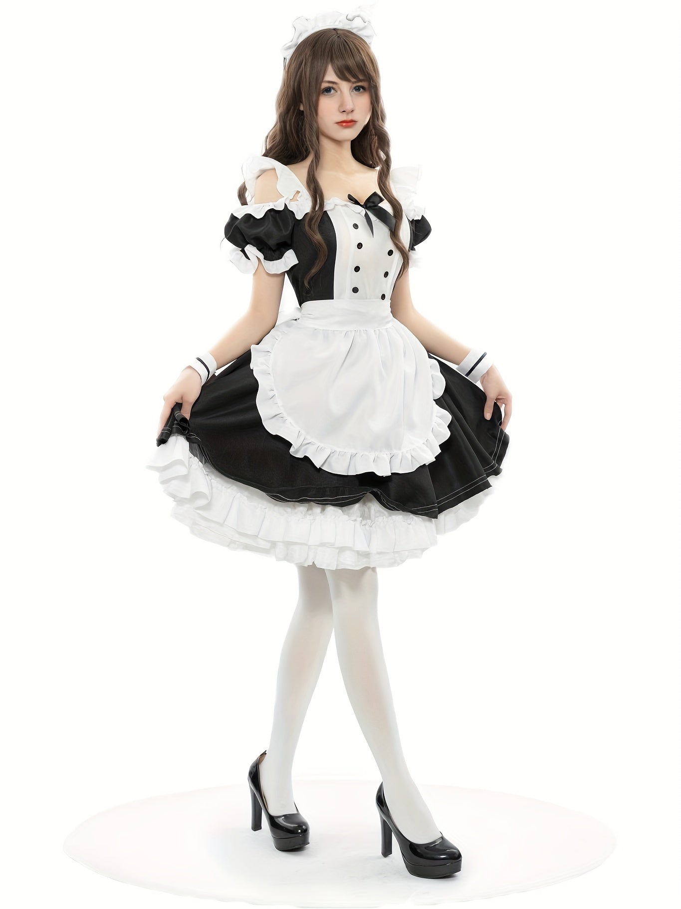 Sexy Maid Role Play Costume Ruffle Bow Dress Lingerie