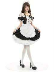 Sexy Maid Role Play Costume Ruffle Bow Dress Lingerie