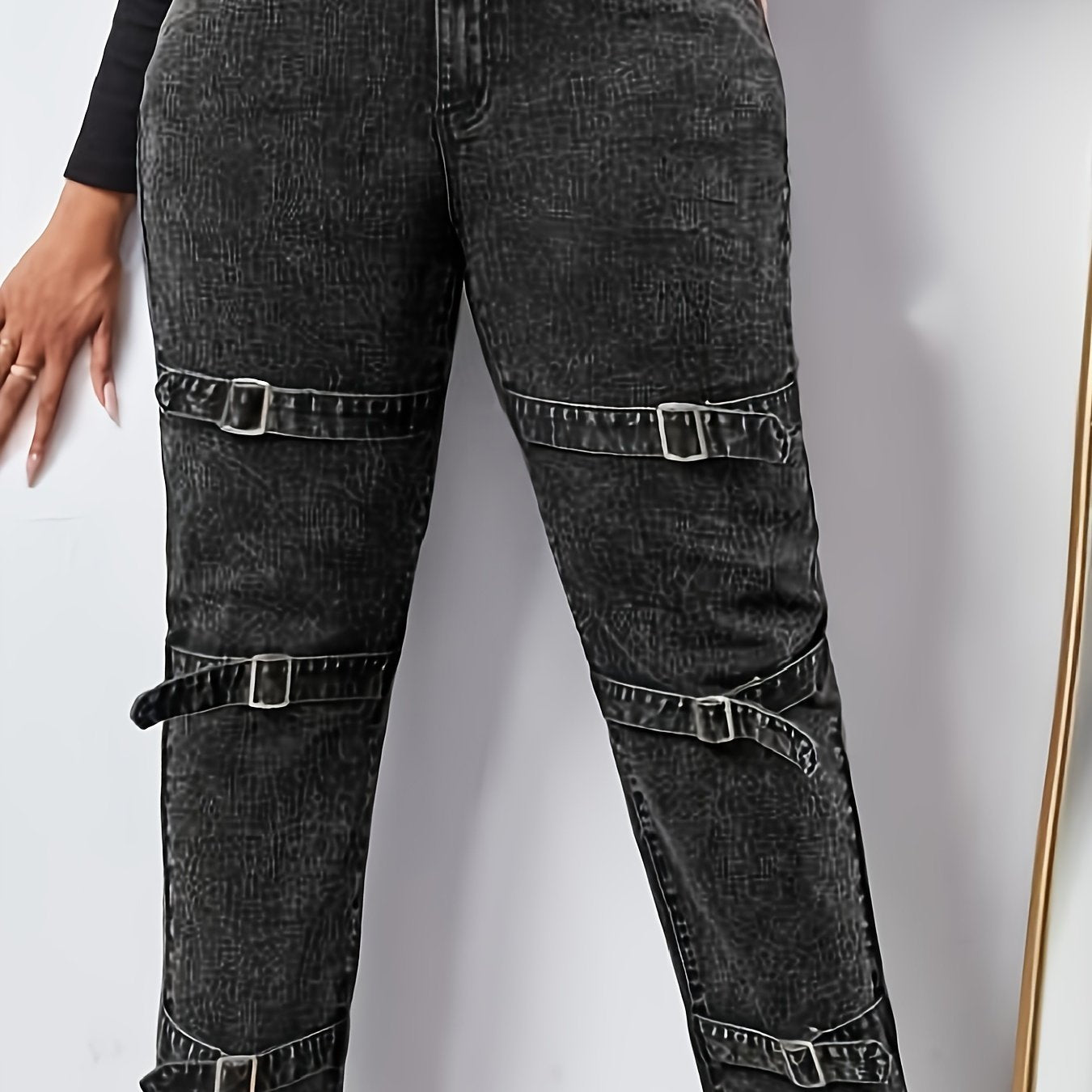Solid Button Fly High Stretch Jeans