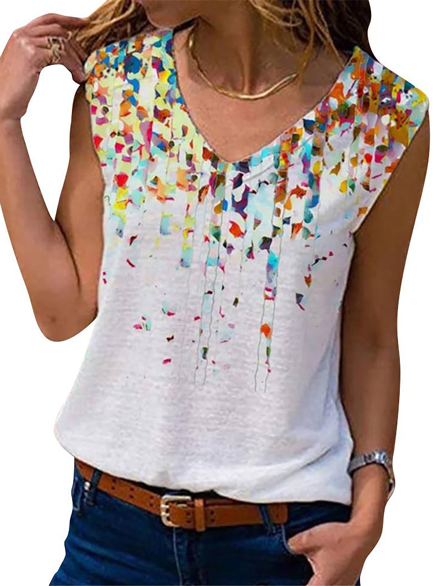Women's V-Neck Floral Print Sleeveless Cami Top
