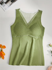 Mesh Stitching Thermal Tank Top V Neck Sleeveless Underwear Top