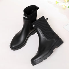 Women's Waterproof Medium Tube Rain Boots Solid Non slip Outdoor Work Shoes