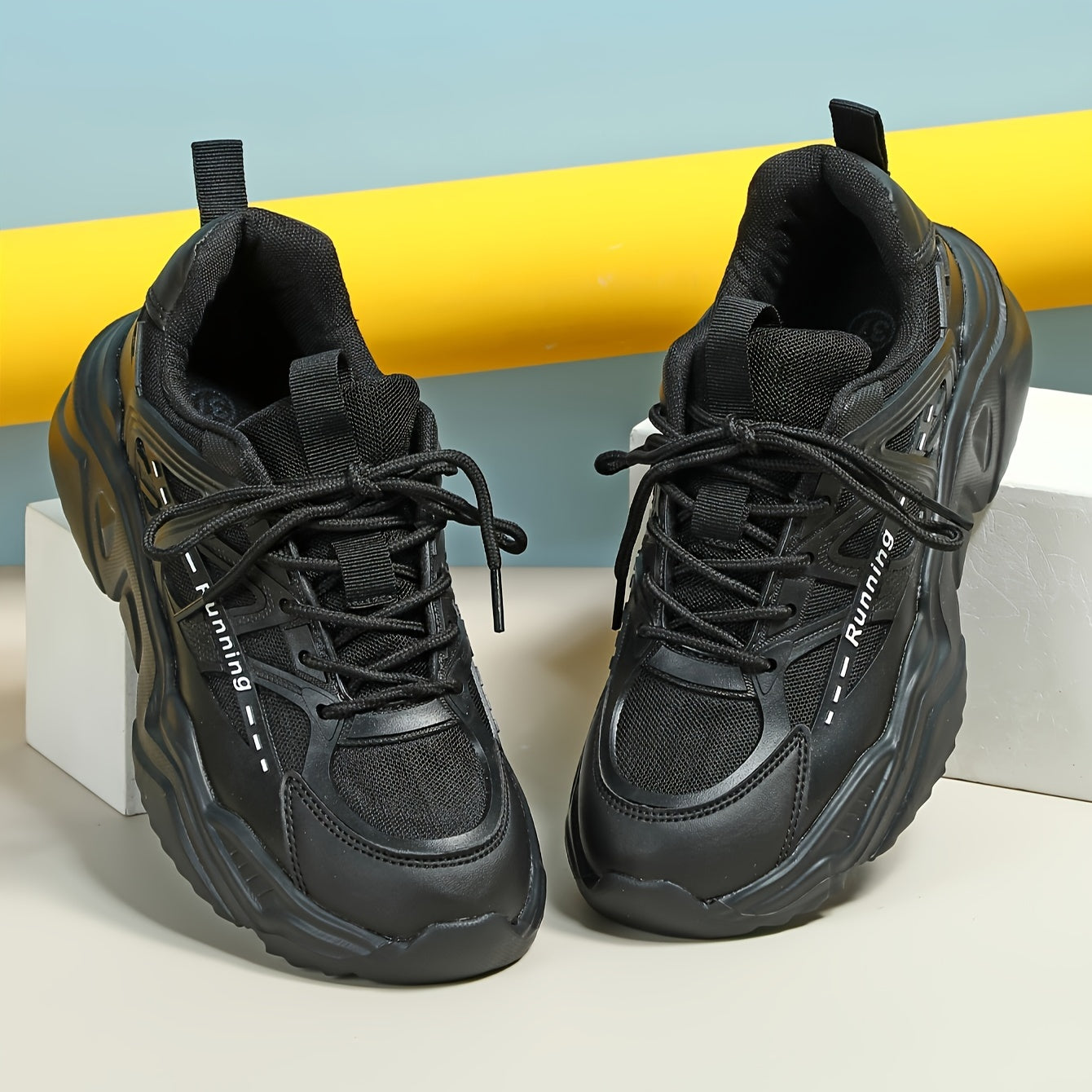 Faux Leather Mesh Running Shoes Retro Heighten Chunky Sneakers