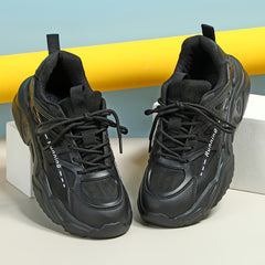 Faux Leather Mesh Running Shoes Retro Heighten Chunky Sneakers