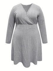 Solid Ribbed Long Sleeve Sweater Dress