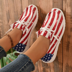 Women's Star & Stripe Canvas Shoes Lightweight Lace Up Casual Flat Shoes