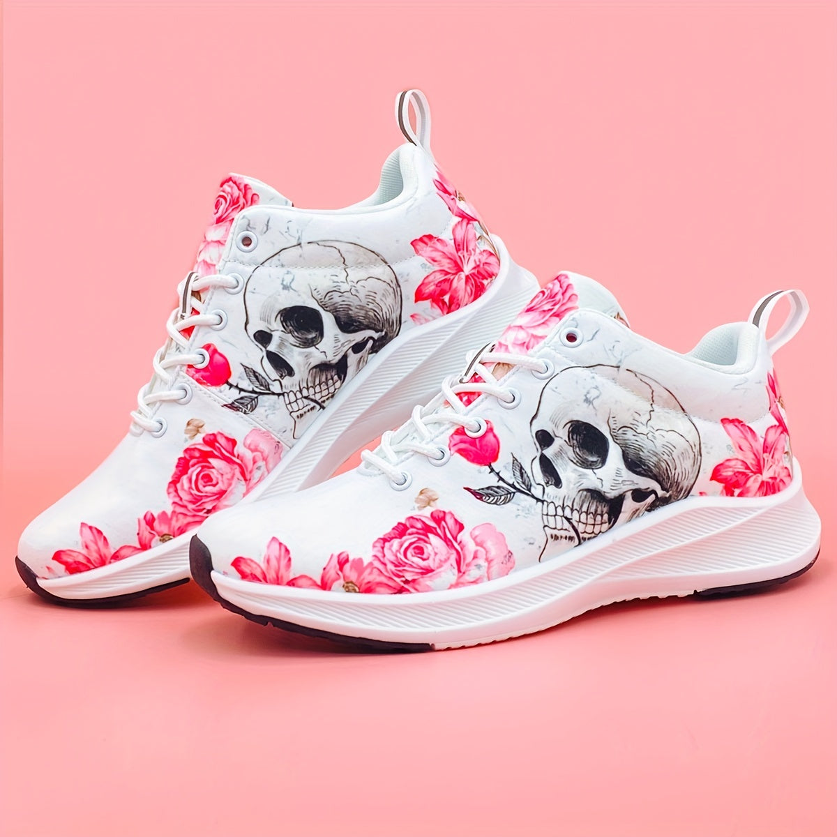 Skull & Rose Pattern Lightweight Sneakers