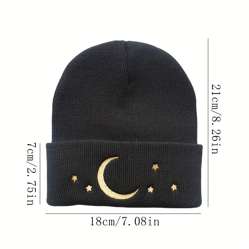 Moon Star Embroidery Beanie Hip Hop Knitted Hat Ear Protection Winter Hat
