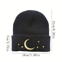 Moon Star Embroidery Beanie Hip Hop Knitted Hat Ear Protection Winter Hat