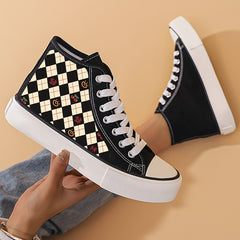 Check Pattern Lightweight High Top Breathable Canvas Sneakers