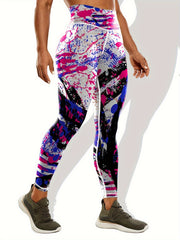 Graffiti Print Slim Fit Yoga Leggings High Stretch