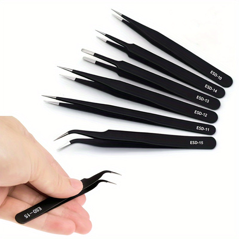 6pcs Stainless Steel Tweezers Multifunctional Tool For Model Making
