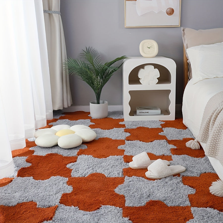6pcs Plush Shag Puzzle Floor Mat Bay Window Seat Carpet Anti Slip Washable