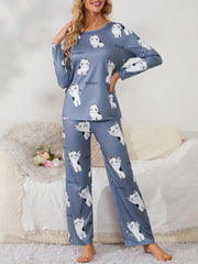 Cartoon Animal Pajama Set Long Sleeve Top & Pants Women's Sleepwear