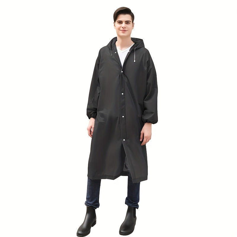 Reusable Portable Rain Poncho with Hood and Elastic Cuffs for Outdoor Activities