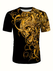 Golden Skull Pattern Men's Novelty T-shirt for Summer