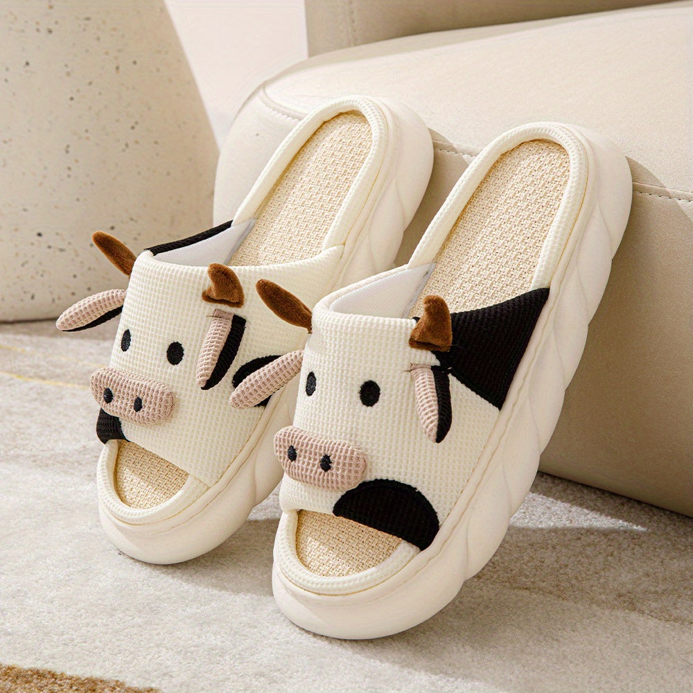 Women's Cartoon Cow House Slippers Soft Anti-slip Warm Plush Slides