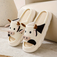 Women's Cartoon Cow House Slippers Soft Anti-slip Warm Plush Slides