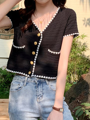 V Neck Button Up Cardigan for Women