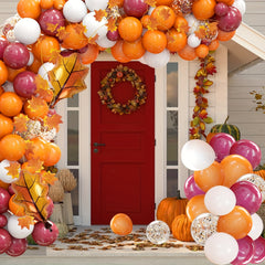 Thanksgiving Balloon Set with Maple Foil Balloons and Leaf Garland
