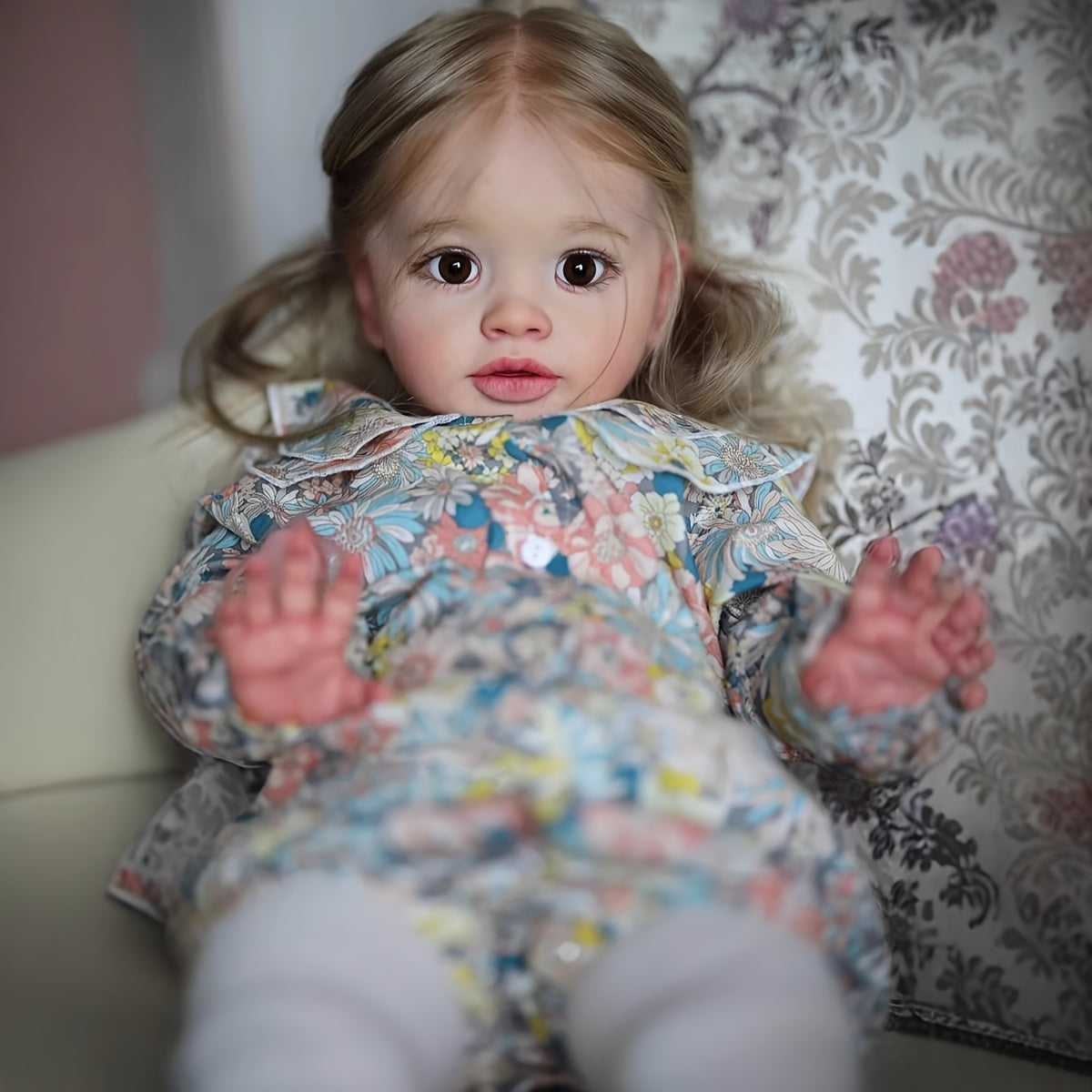 Pippa Reborn Doll, Floral Dress, Realistic Hair