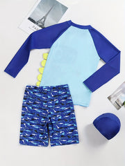 Boys Cartoon Shark Long Sleeve T shirt & Shorts Set Swimsuit