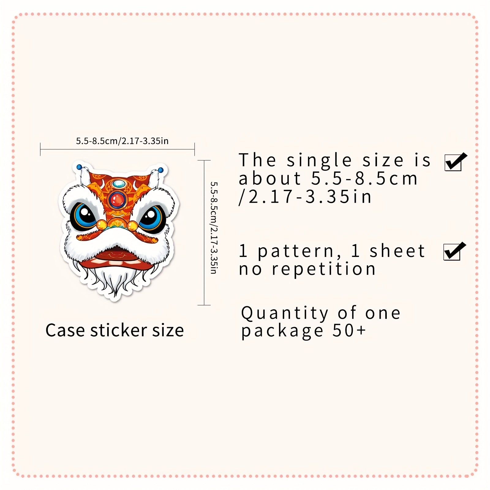 50pcs Lion Dance Cartoon Stickers Chinese Traditional Culture Luggage Decoration