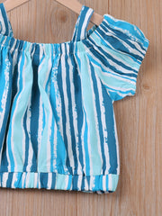 Girls Striped Cami Top & Bow Shorts Set for Summer Party