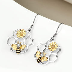 Bee Sunflower Honeycomb Earrings Gift for Girls Kids