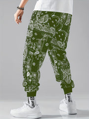 Men's Graphic Cargo Pants With Drawstring Comfy Casual Slightly Stretch Pants