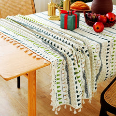 Bohemian Floral Tablecloth with Tassels - Stain Resistant