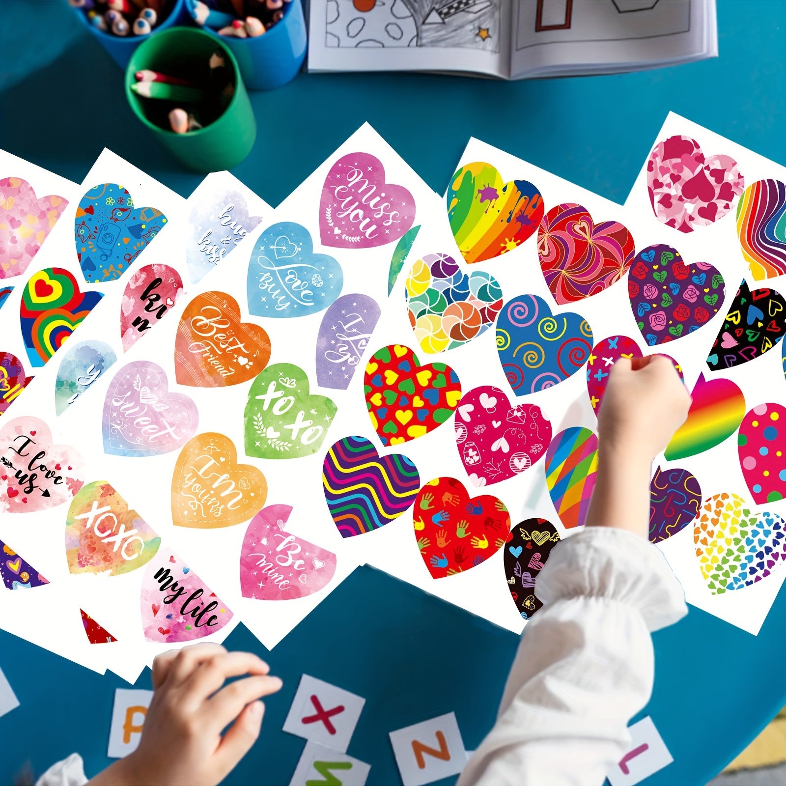 Heart Shaped Envelope Seal Stickers for Gifts, 16 Sheets