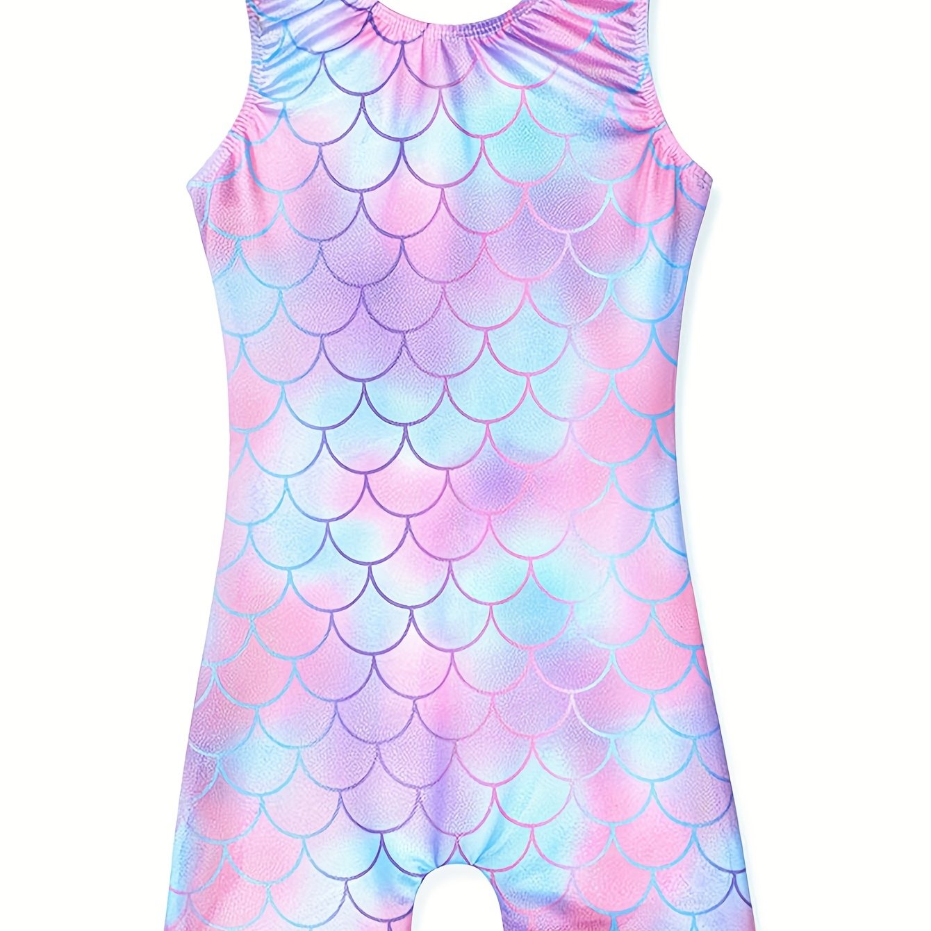 Girls Mermaid Scale Sleeveless Gymnastics Romper Leotard