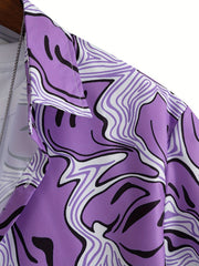Grimace Print Casual Short Sleeve Shirt for Men