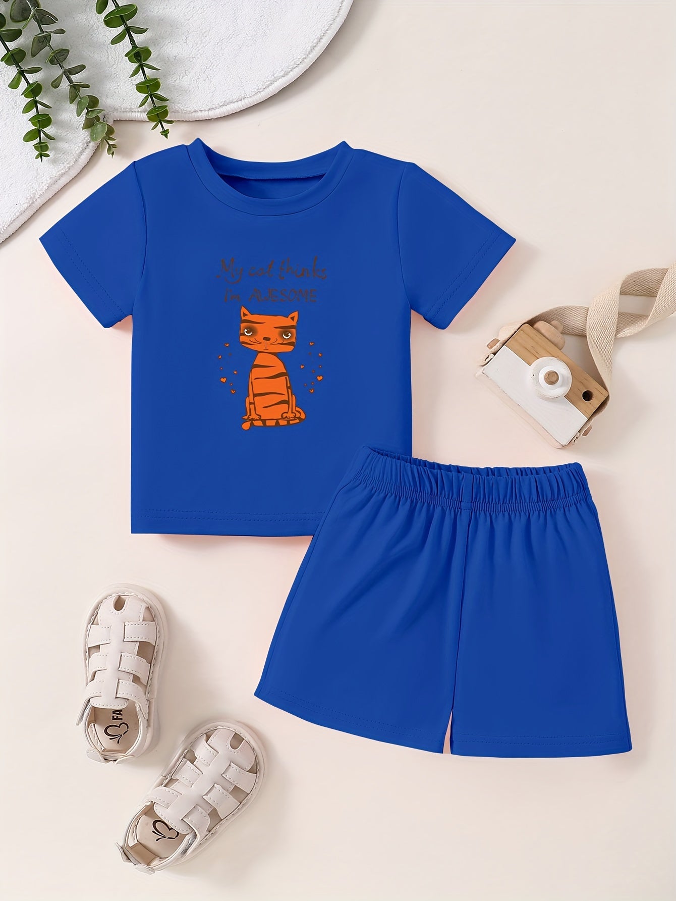 Toddler Cartoon Pattern Short Sleeve T-shirt & Shorts Set