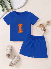 Toddler Cartoon Pattern Short Sleeve T-shirt & Shorts Set