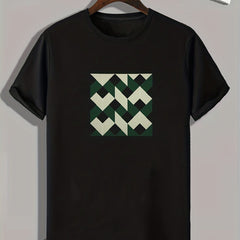 Geometric Print Men's Tee Stretch Breathable Outdoor Summer T-shirt