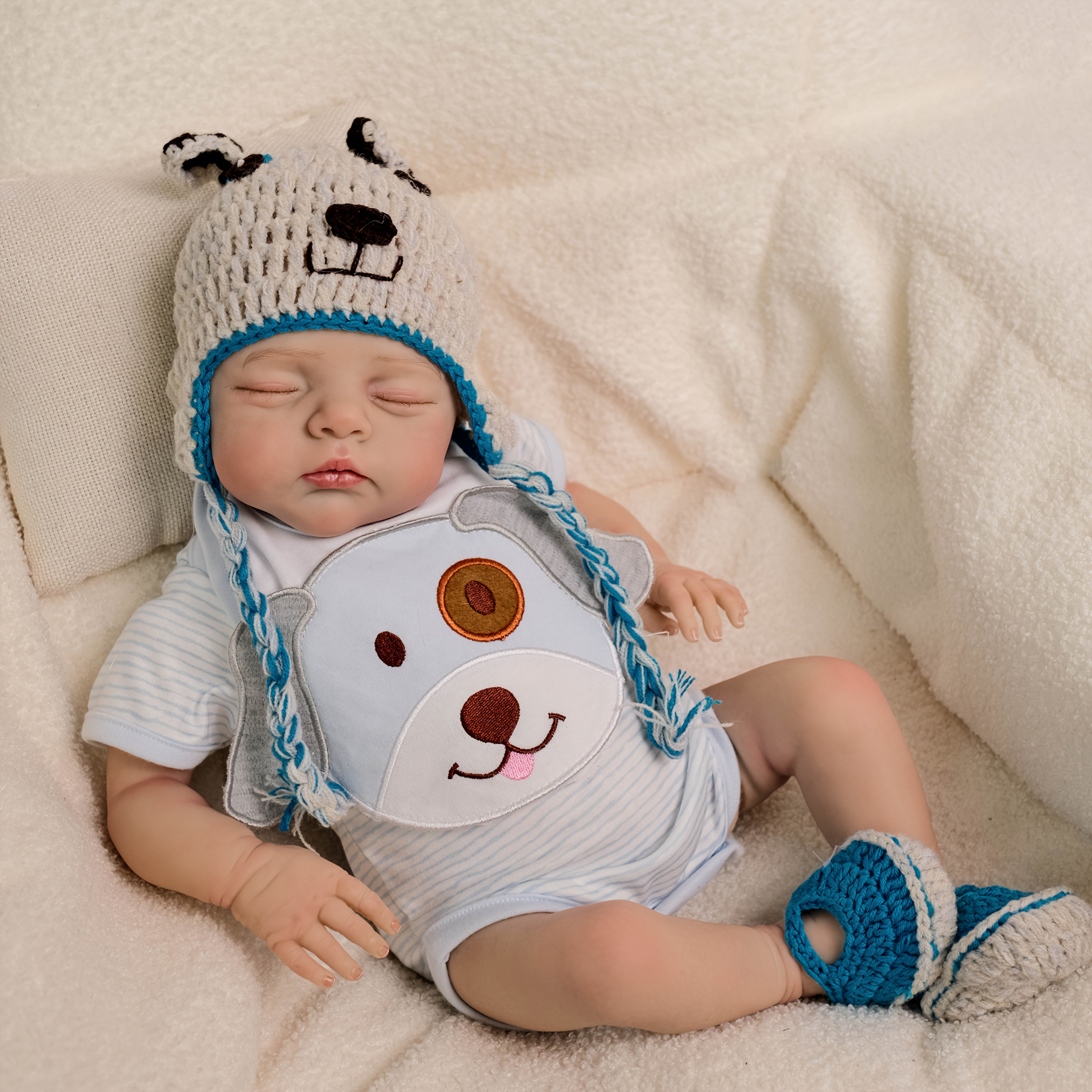 17 Inch Reborn Kids Doll with Hand Painted 3D Hair Soft Cloth Body