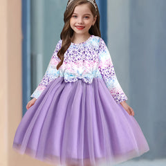 Leopard Print Flutter Trim Long Sleeve Tutu Dress