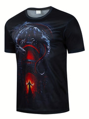 Gothic Skeleton Graphic T-shirt for Men Vintage 3D Print Stretchy Crew Neck