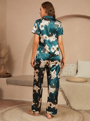 Floral Print Pajama Set Short Sleeve Top & Pants