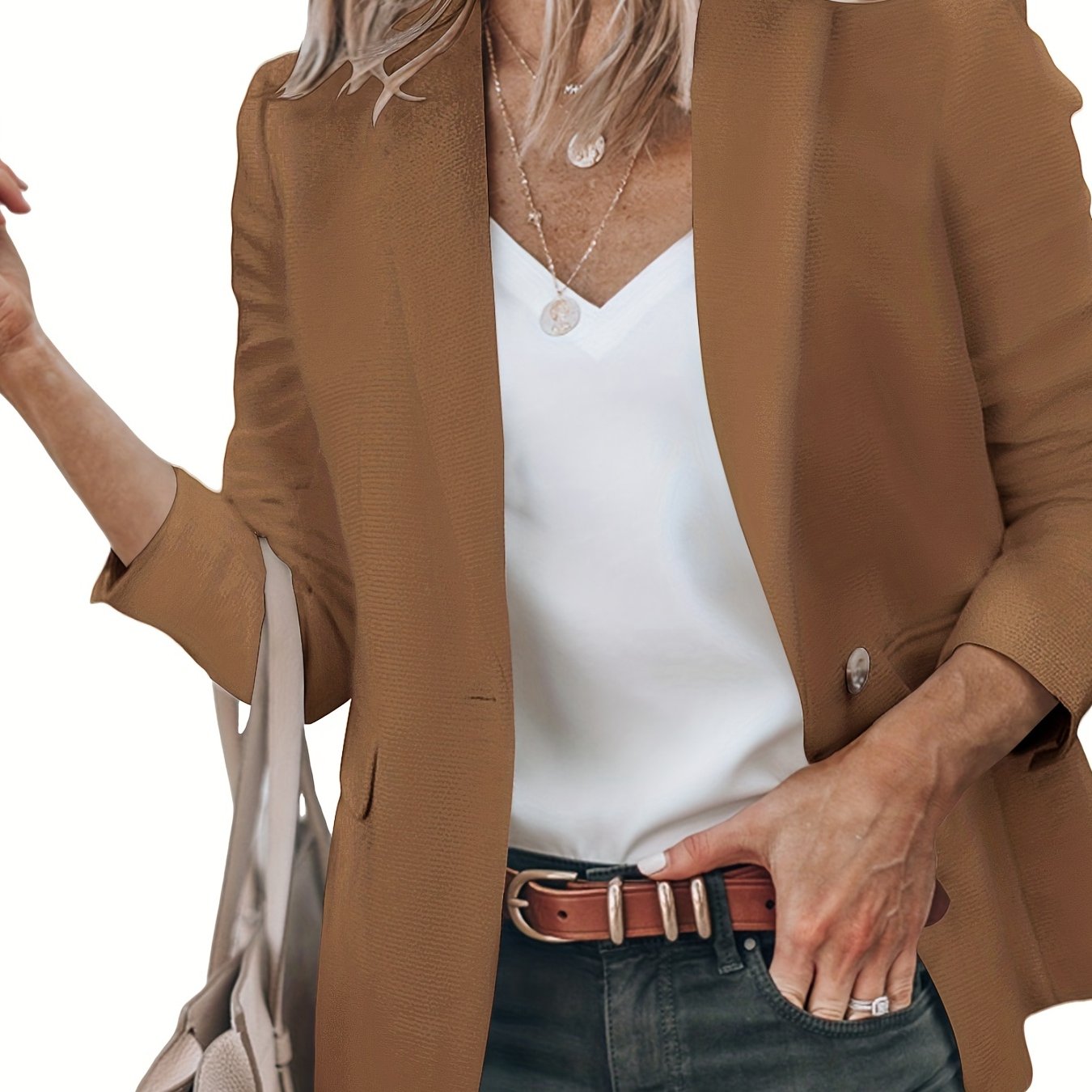 Solid One Button Blazer Casual Long Sleeve Outerwear
