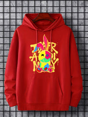 Men's Graffiti Bunny Graphic Hoodie Breathable Hooded Sweatshirt
