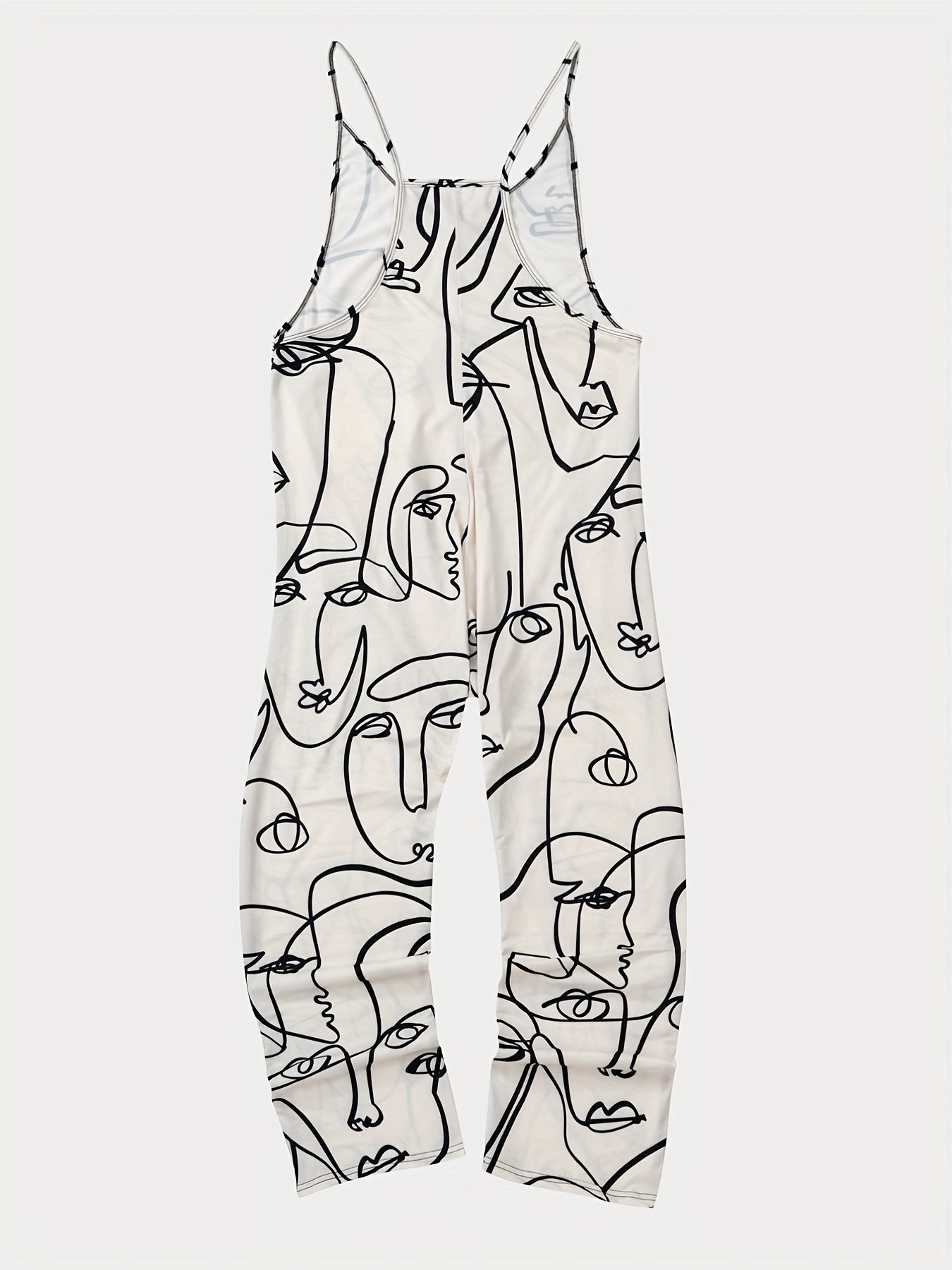 Abstract Figure Print Overall Jumpsuit For Spring & Summer