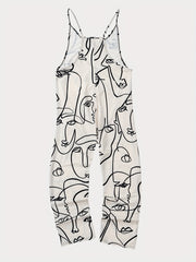 Abstract Figure Print Overall Jumpsuit For Spring & Summer